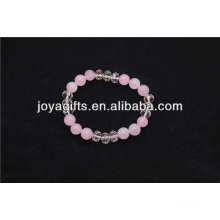 Rose Quartz 8MM Round Beads Stretch Gemstone Bracelet with glass crystal beads